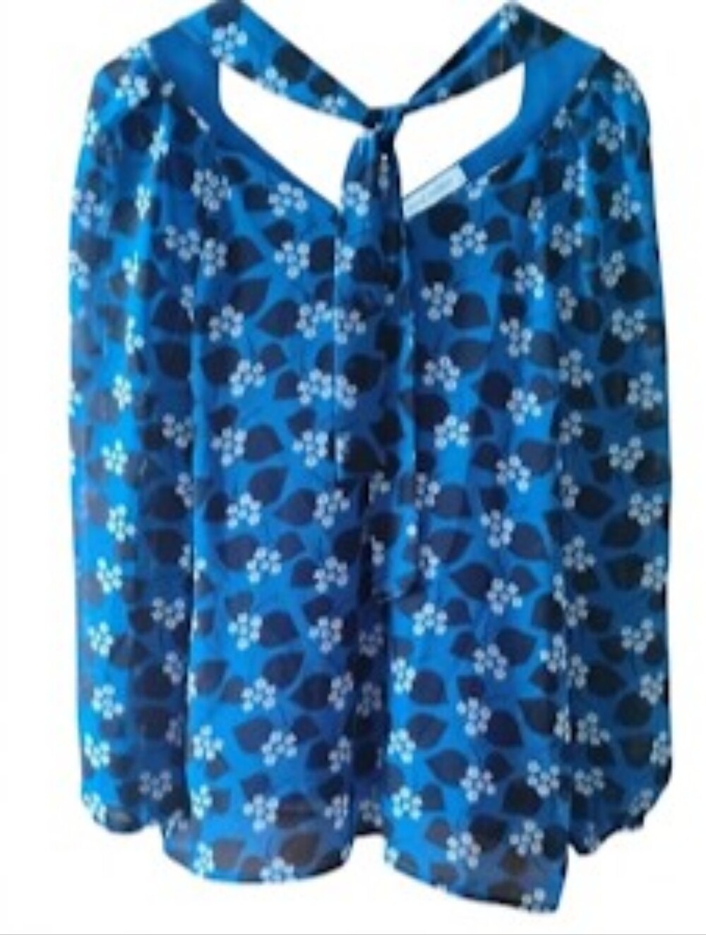 Nine West Blue Floral Pullover lined Blouse Size M